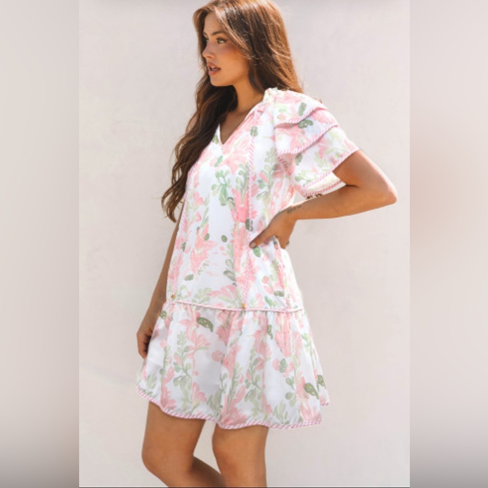 Floral layered short sleeve dress - Picture 2 of 12